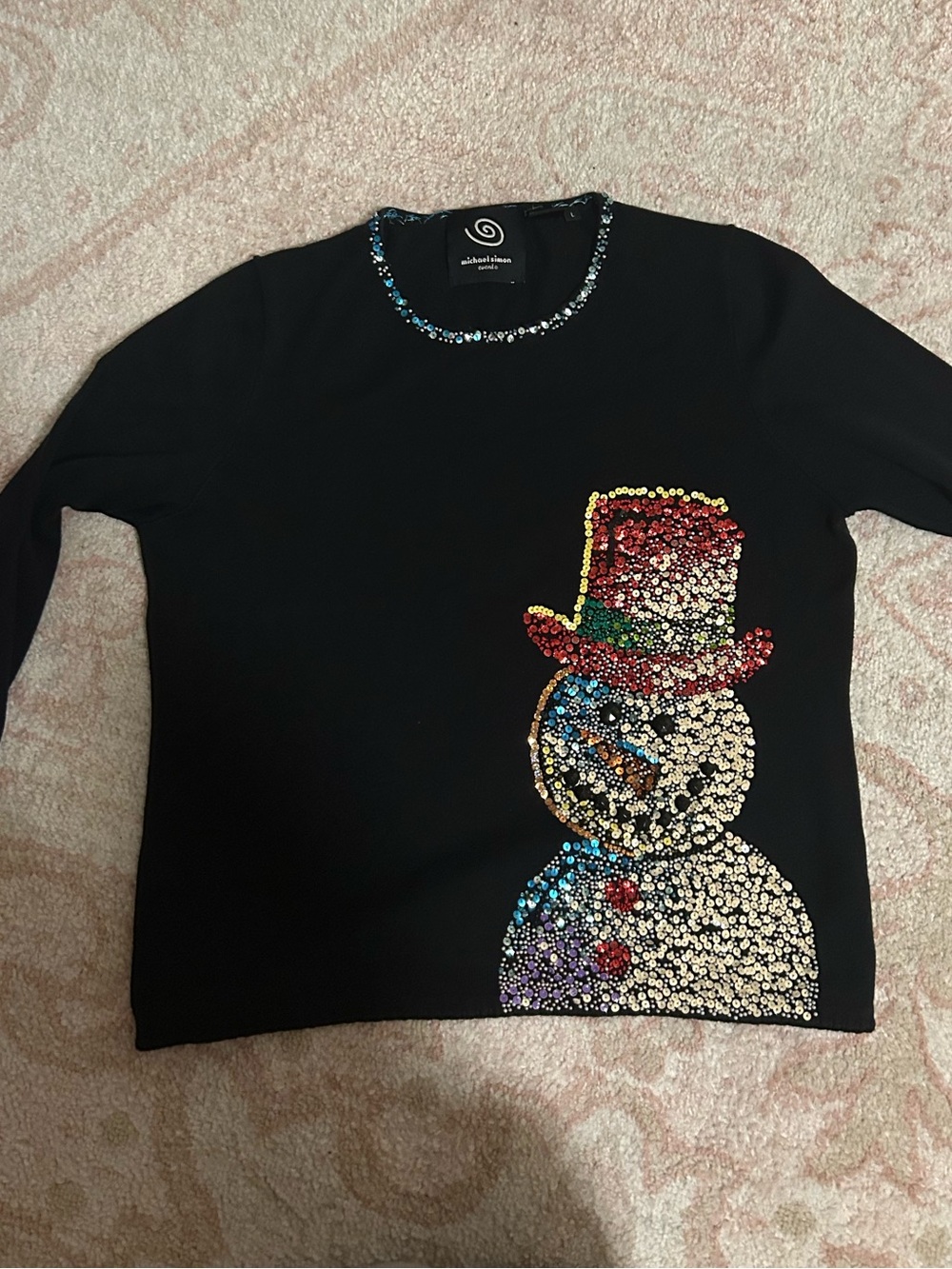 Michael Simon Black Top with Iridescent Sequin Neckline